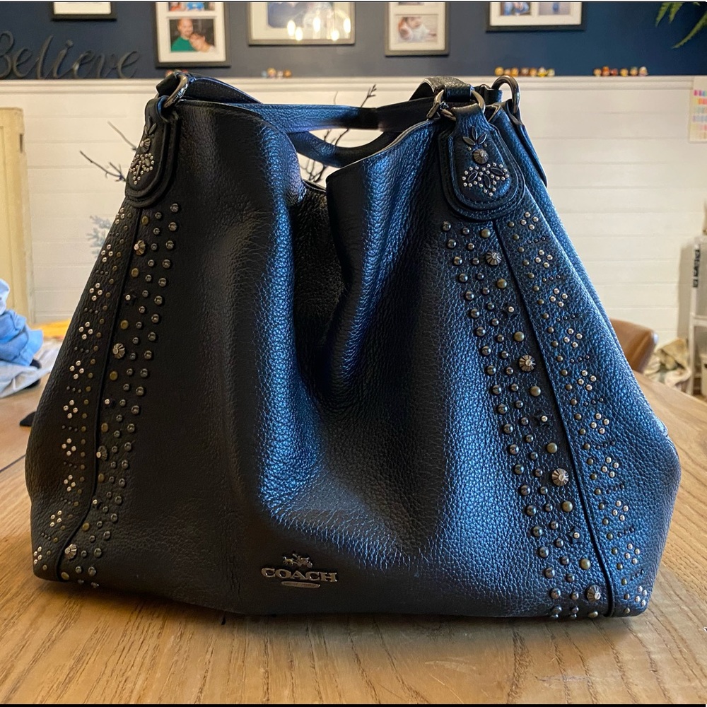 Coach Bandana Rivet Edie 31 Pebbled Leather hobo purse.